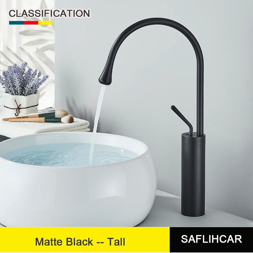 SAFLIHCAR Deck Mounted Basin Faucet Single Handle Hot Cold Tap