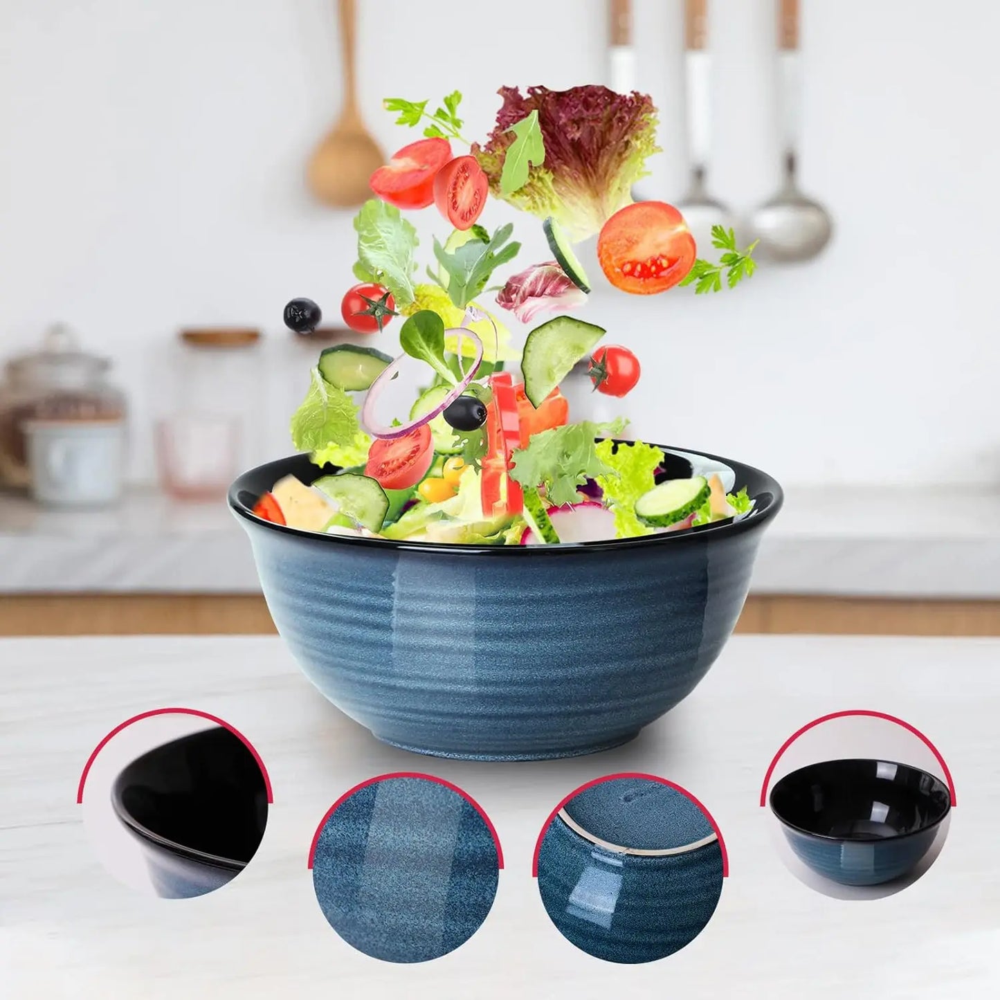 Ceramic Mixing Bowls Set Nesting Microwave Safe Handmade Serving Dishes