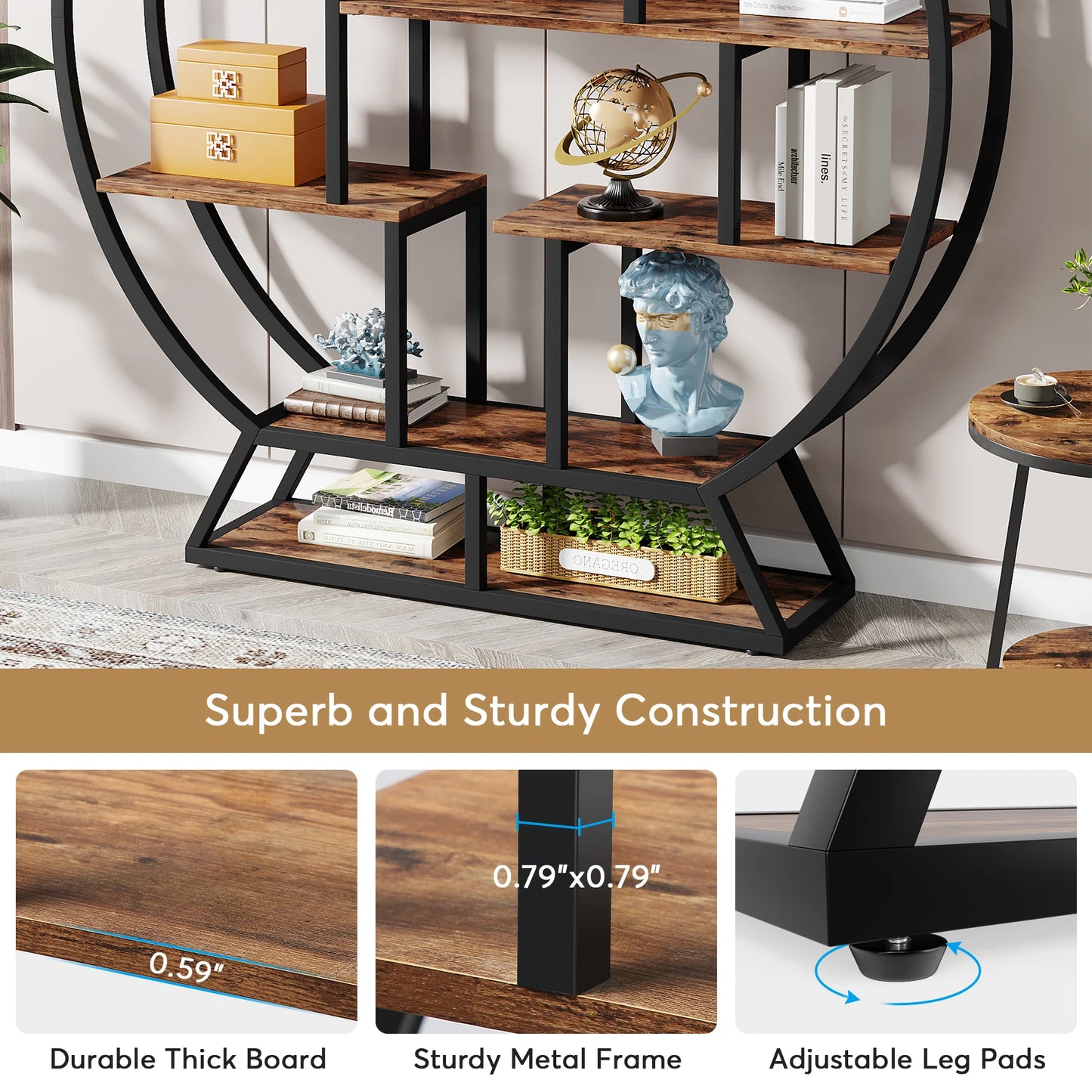 Tribesigns Round Bookshelf Etagere With Staggered Shelves