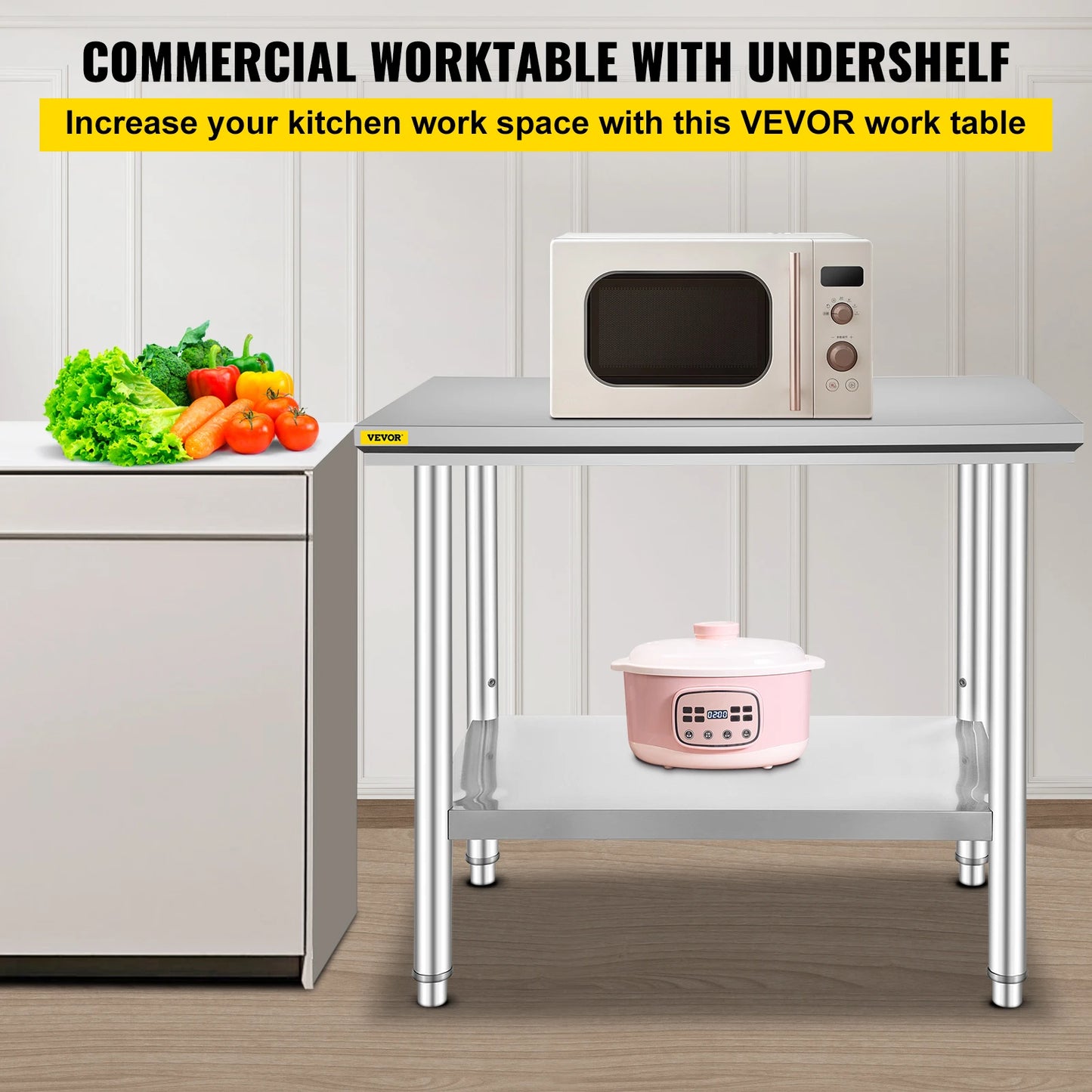 Stainless Steel Kitchen Work Bench With Undershelf For Commercial Use