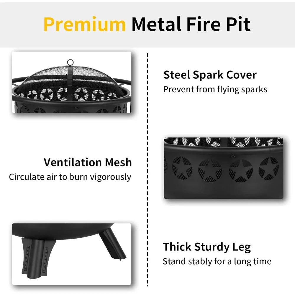 2 In 1 Fire Pit With Grill Swivel Cooking Grate Wood Burning Durable Powder Coated Alloy Steel For Backyard