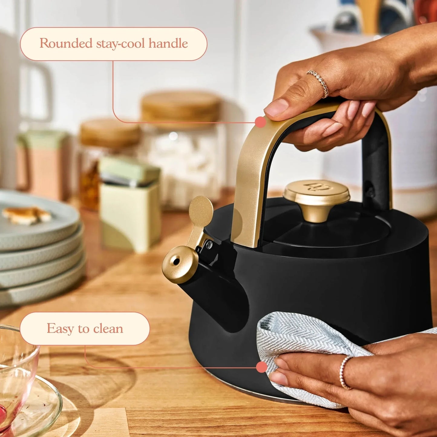 Ceramic Tea Kettle Whistling Nonstick Easy Pour for Induction Stoves