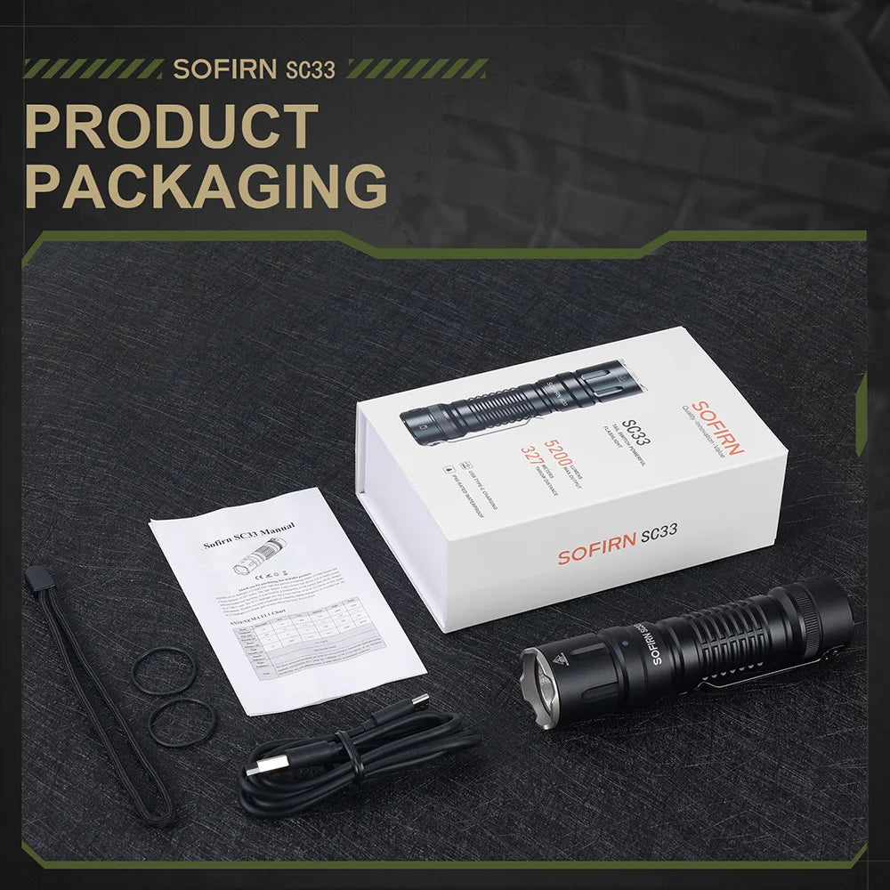 Sofirn SC33 XHP70 HI Flashlight 5200lm USB C Rechargeable Torch