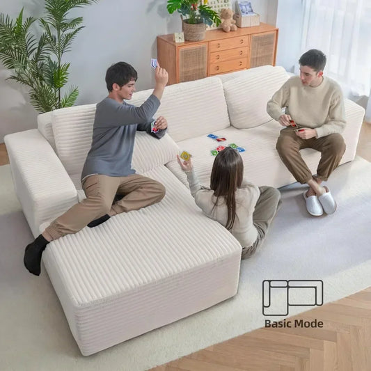 L-Shape Corduroy Sofa With Chaise Modular Cloud Sectional