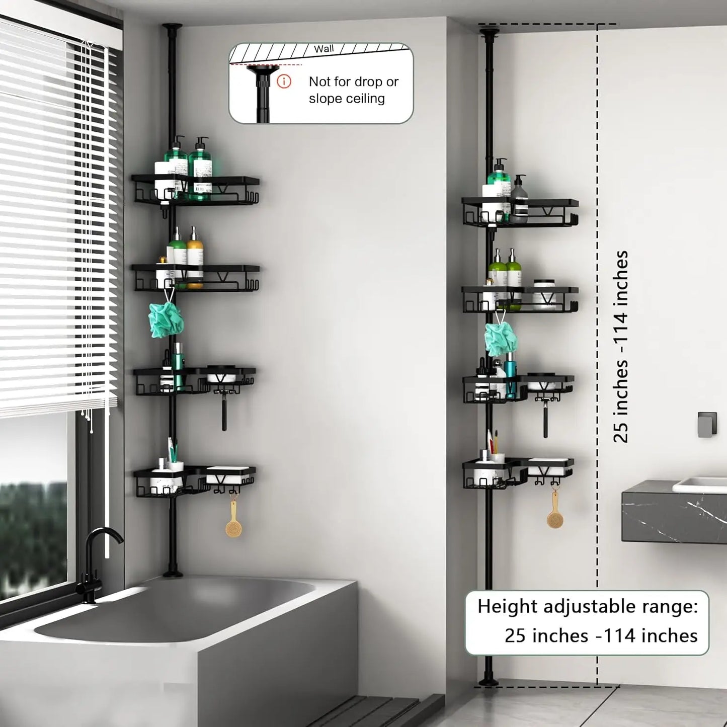 Stainless Steel Adjustable Shower Caddy Tension Pole for Bathroom Organization