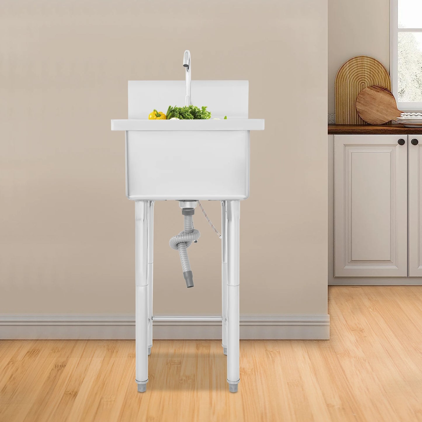 Freestanding Single Bowl Utility Sink With Faucet For Commercial Kitchens