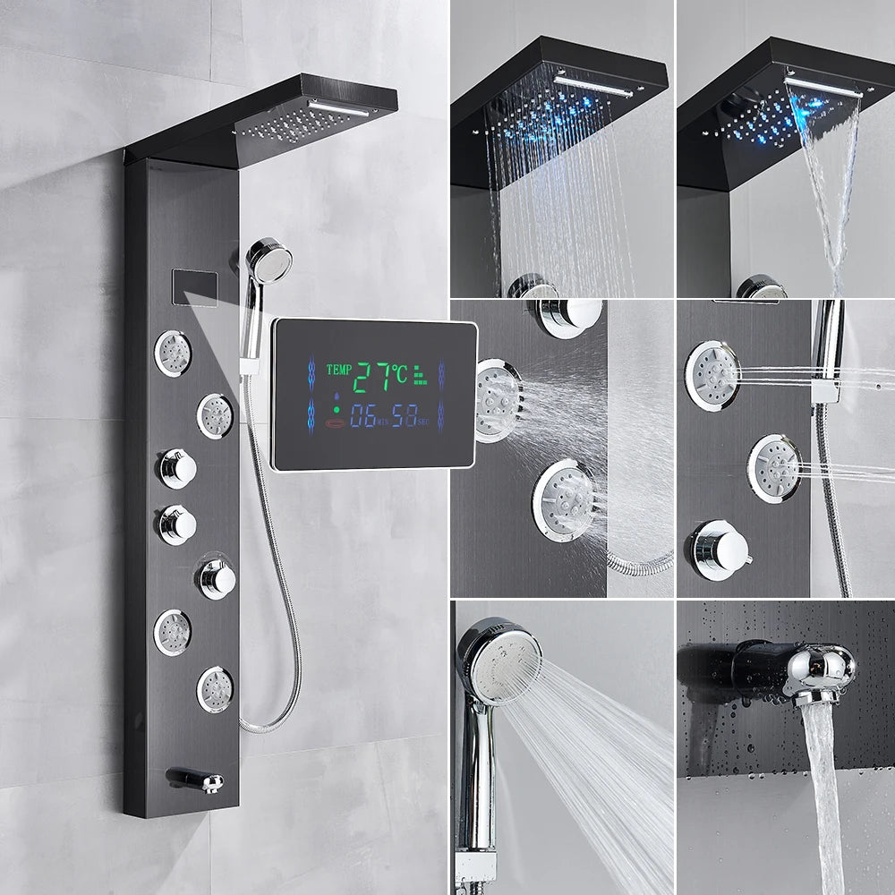 Poqihy Shower Panel System With Rainfall Jets Body Sprays And Handshower