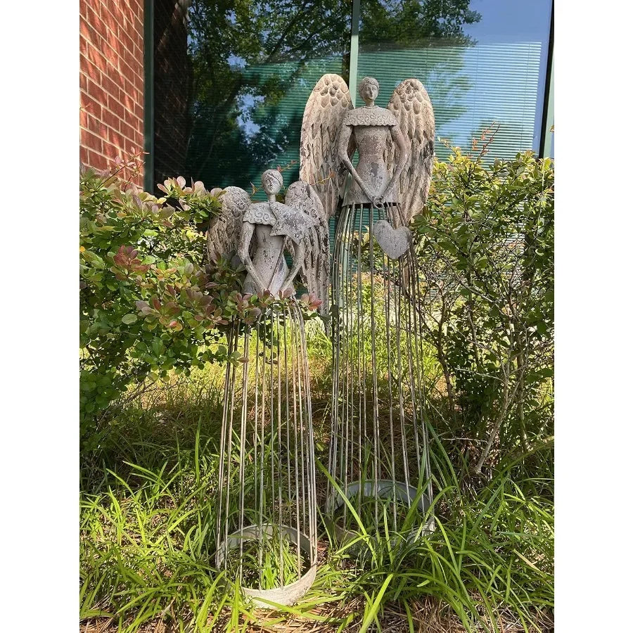 Rustic Metal Garden Angel Statue for Yard and Home Decor