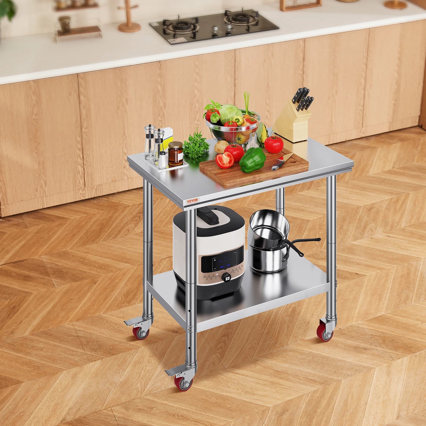 SucceBuy Stainless Steel Kitchen Work Table With Caster Wheels