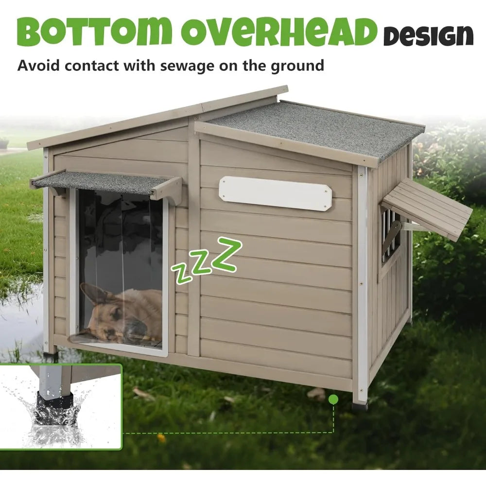 DAFIFY Outdoor Wooden Dog House Weatherproof With Adjustable Vent Windows