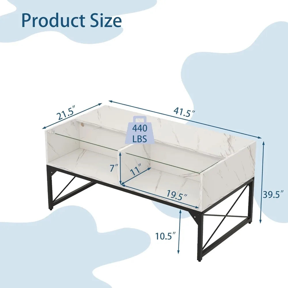 LED Coffee Table With Glass Top And 4 Storage Cubes