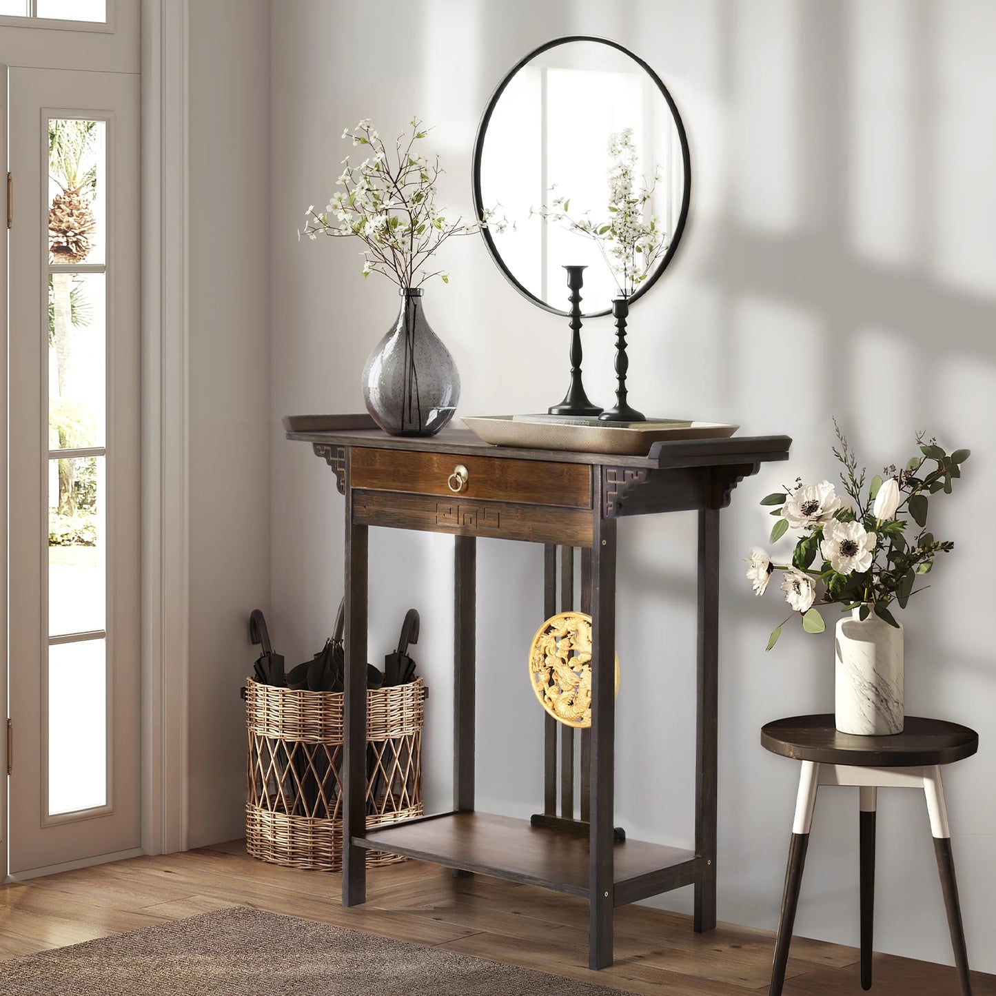 Rustic Console Table for Entryway with Drawer and Shelf China