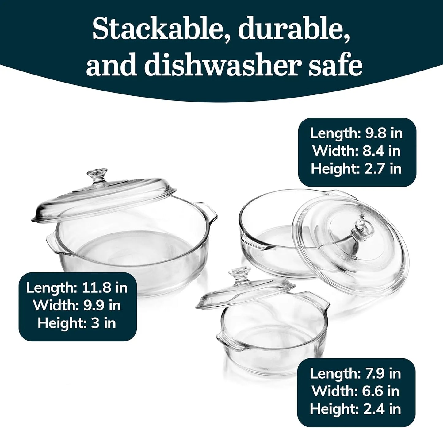 Glass Casserole Bakeware Set With Lids Oven Safe Microwave Dishwasher