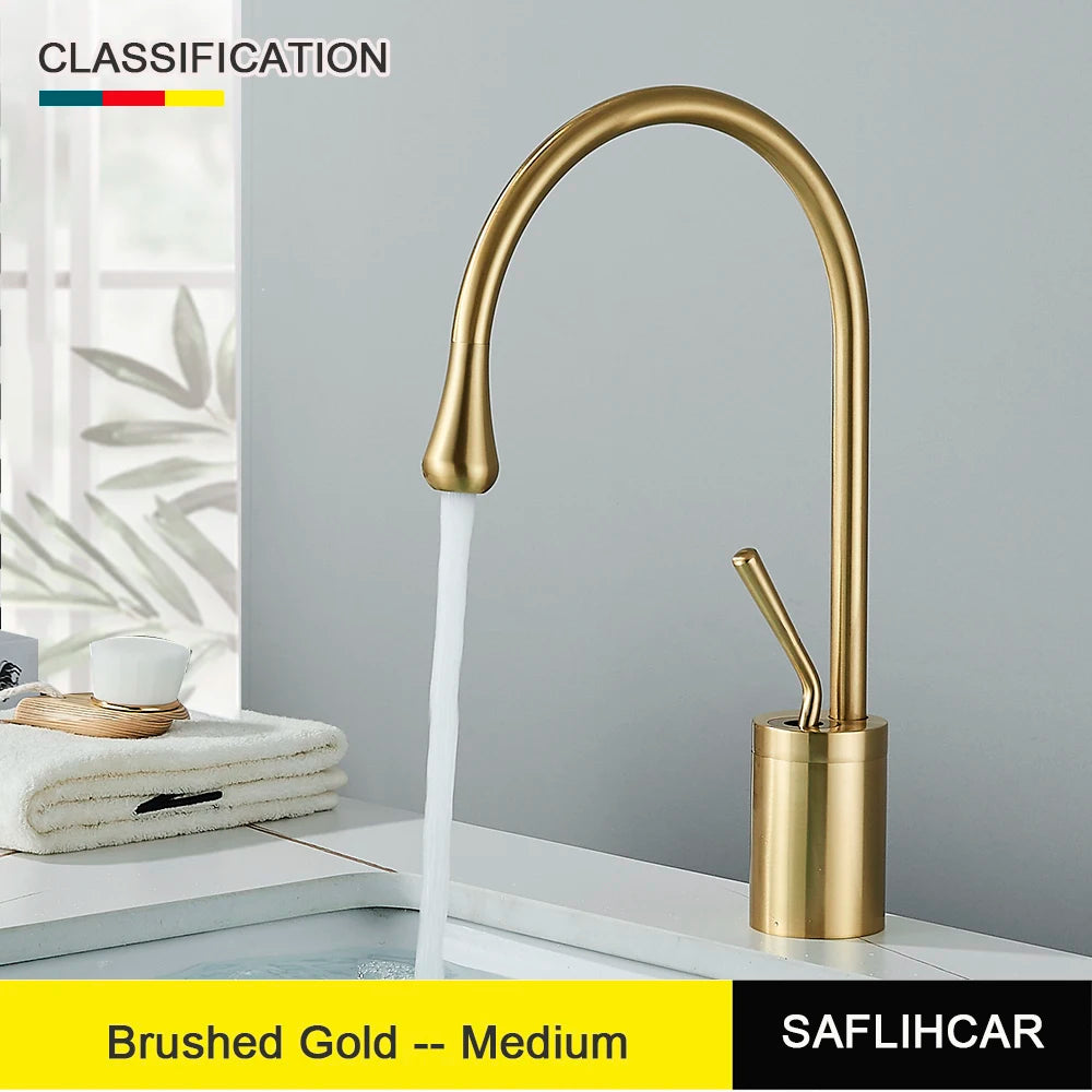 SAFLIHCAR Deck Mounted Basin Faucet Single Handle Hot Cold Tap