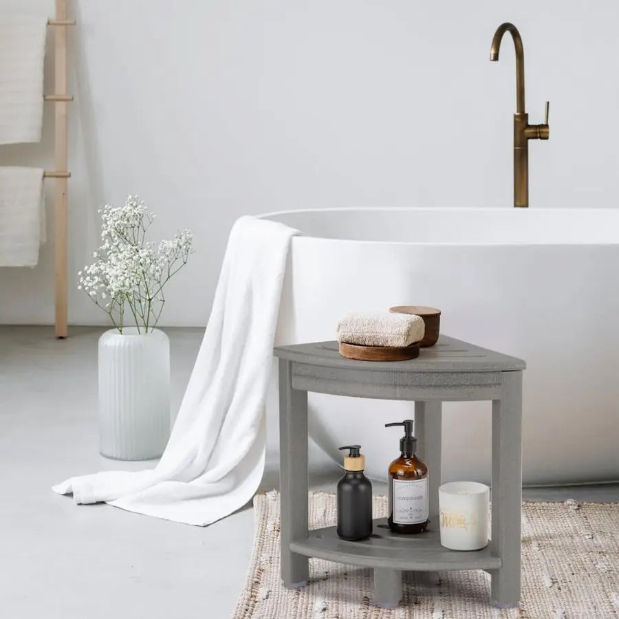 XMSJ Corner Shower Stool With Storage Shelf Plastic Bath Bench