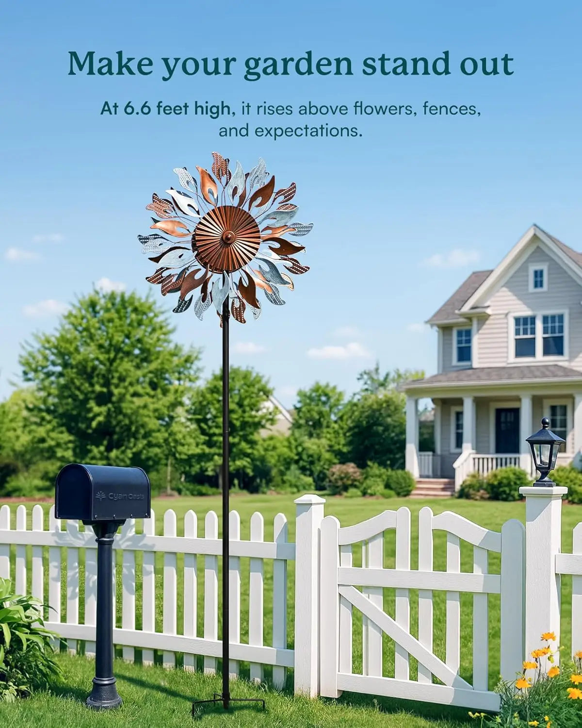 Kinetic Metal Wind Spinner For Garden Decor With Adjustable Height