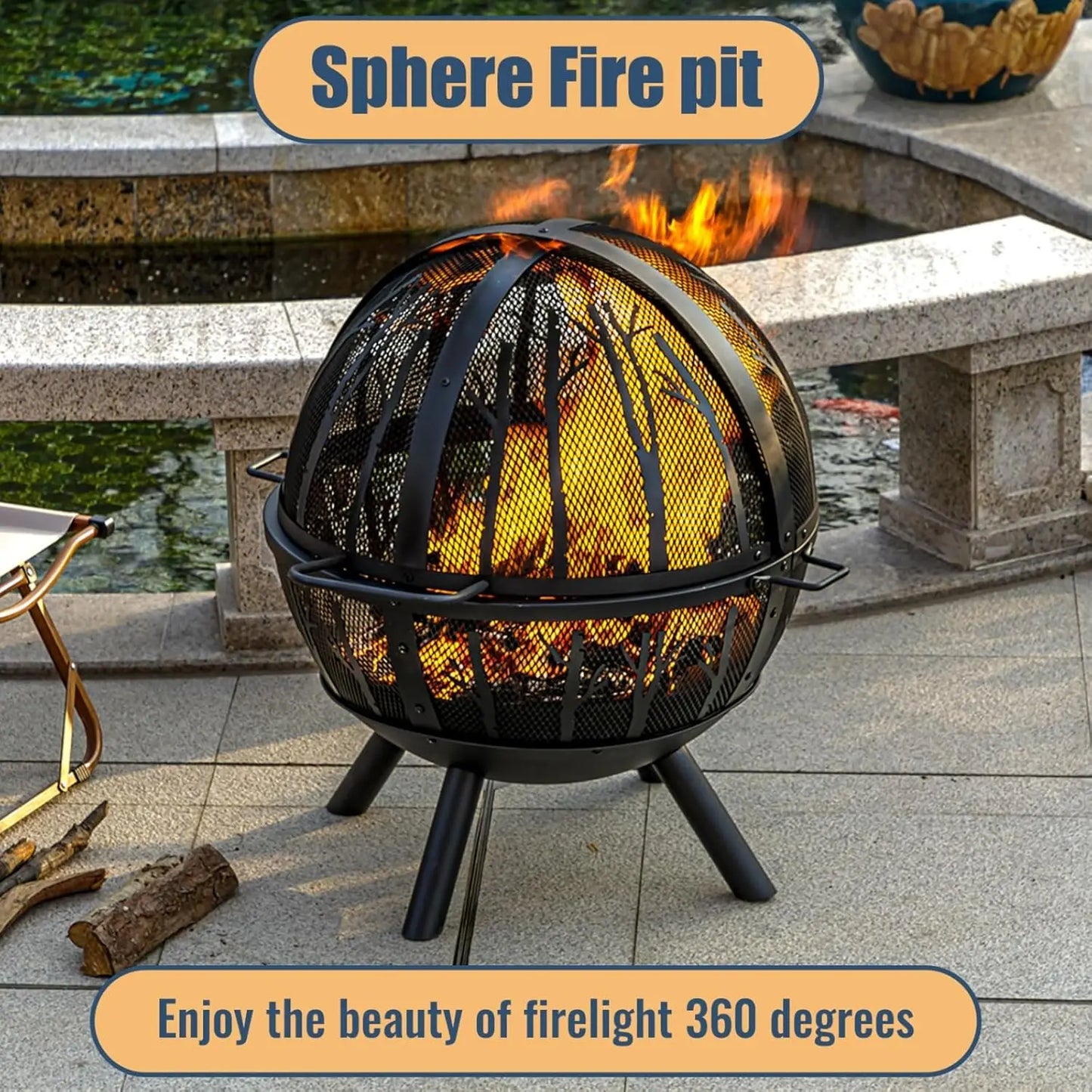 Wood Burning Fire Pit With BBQ Grill And Spark Screen