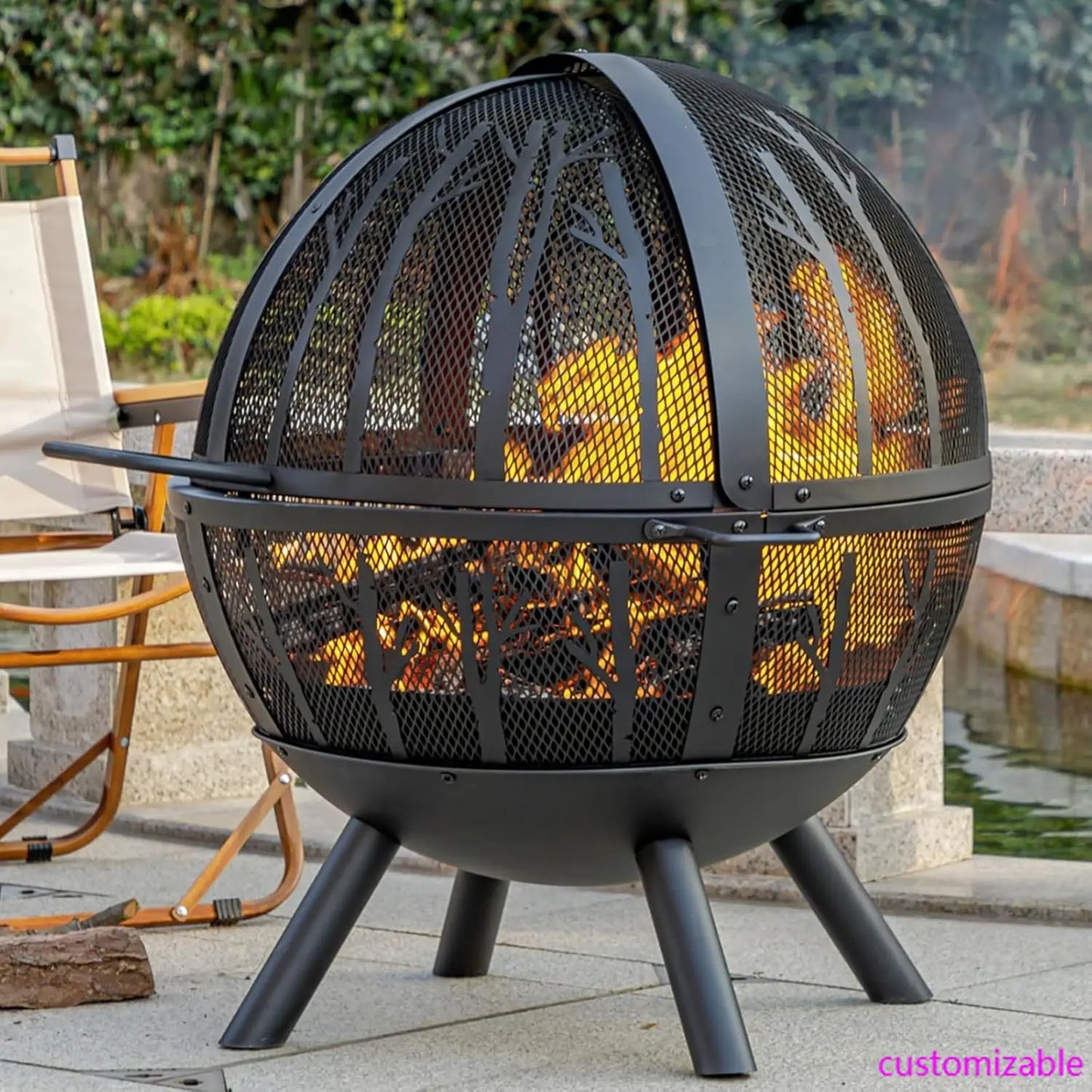 Wood Burning Fire Pit With BBQ Grill And Spark Screen