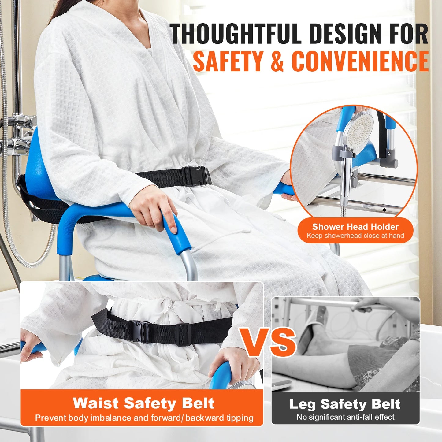 Sliding Tub Transfer Bench With 360 Degree Swivel Seat And Safety Belt