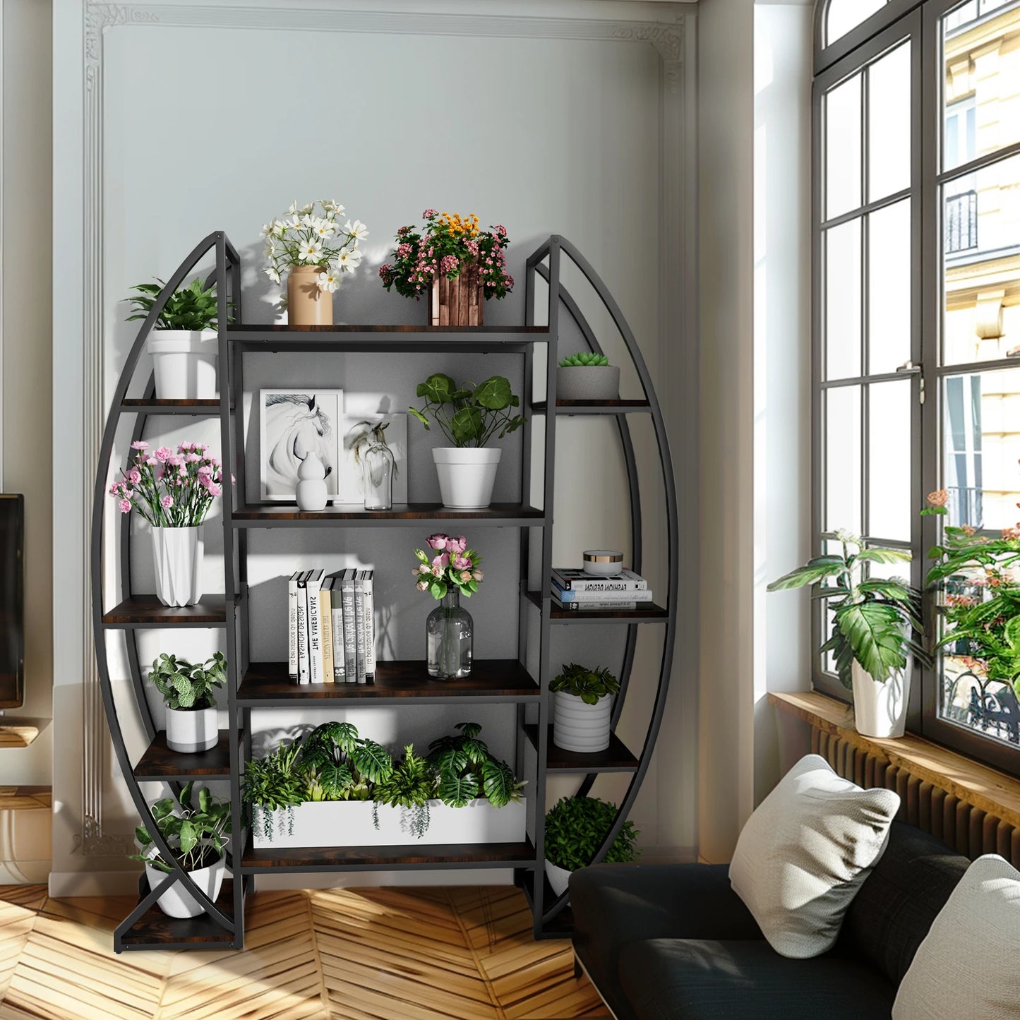 Half Moon Iron Plant Stand Multilayer Shelf Industrial Rack