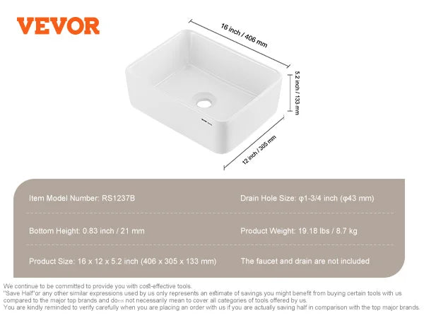 Rectangular Ceramic Vessel Sink For Above Counter Bathroom