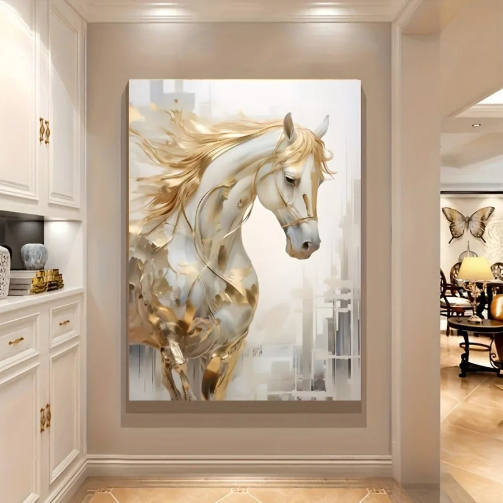 Frameless Modern Retro Golden Horse Wall Art Painting for Living Room Home Decor