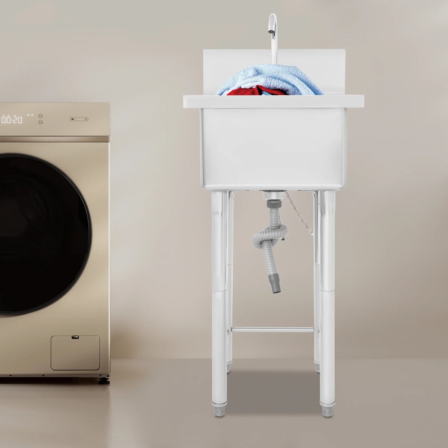 Freestanding Single Bowl Utility Sink With Faucet For Commercial Kitchens