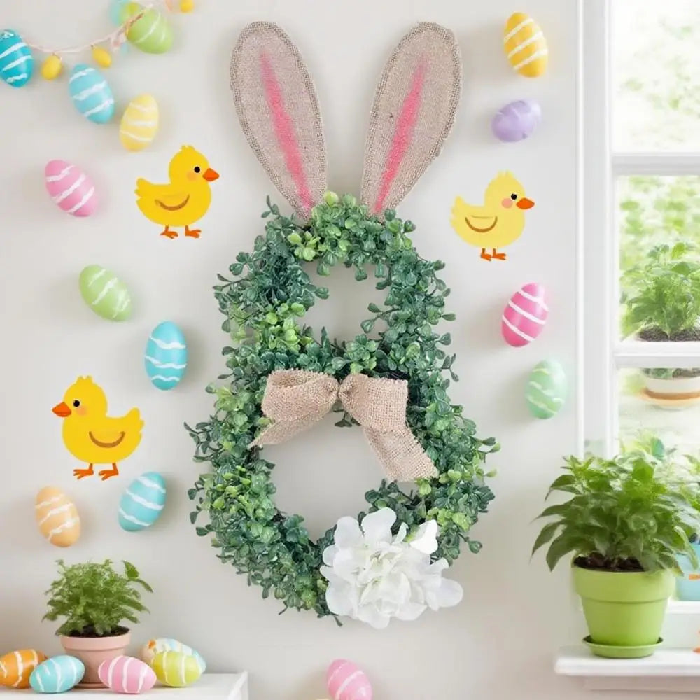 Easter Bunny Wreath With Bowknot Indoor Window Garland