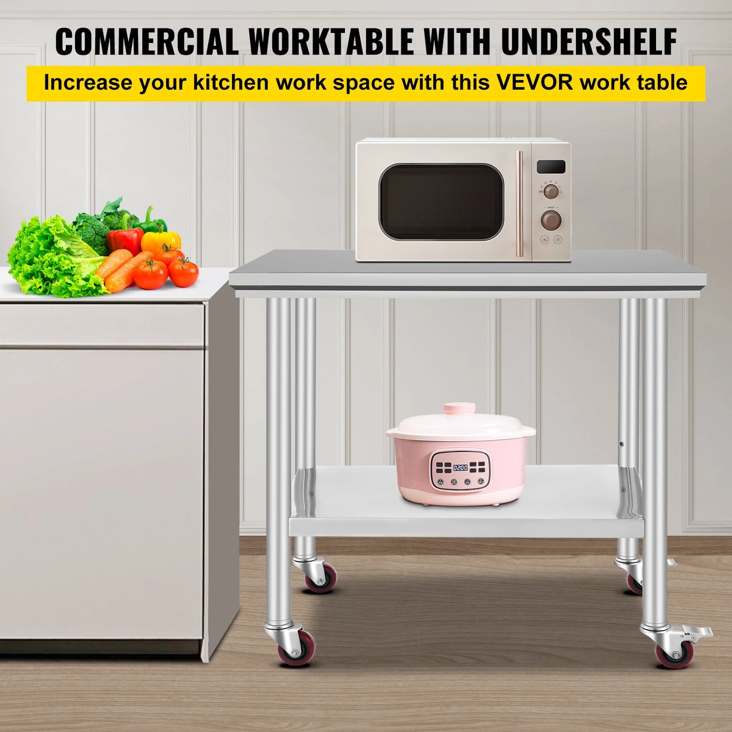 SucceBuy Stainless Steel Kitchen Work Table With Caster Wheels