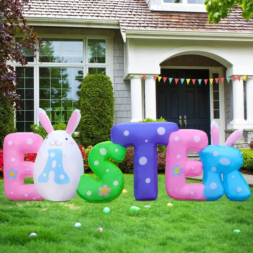 OLOEY Easter Iatable Banner With LED Lights Outdoor Yard Decorations