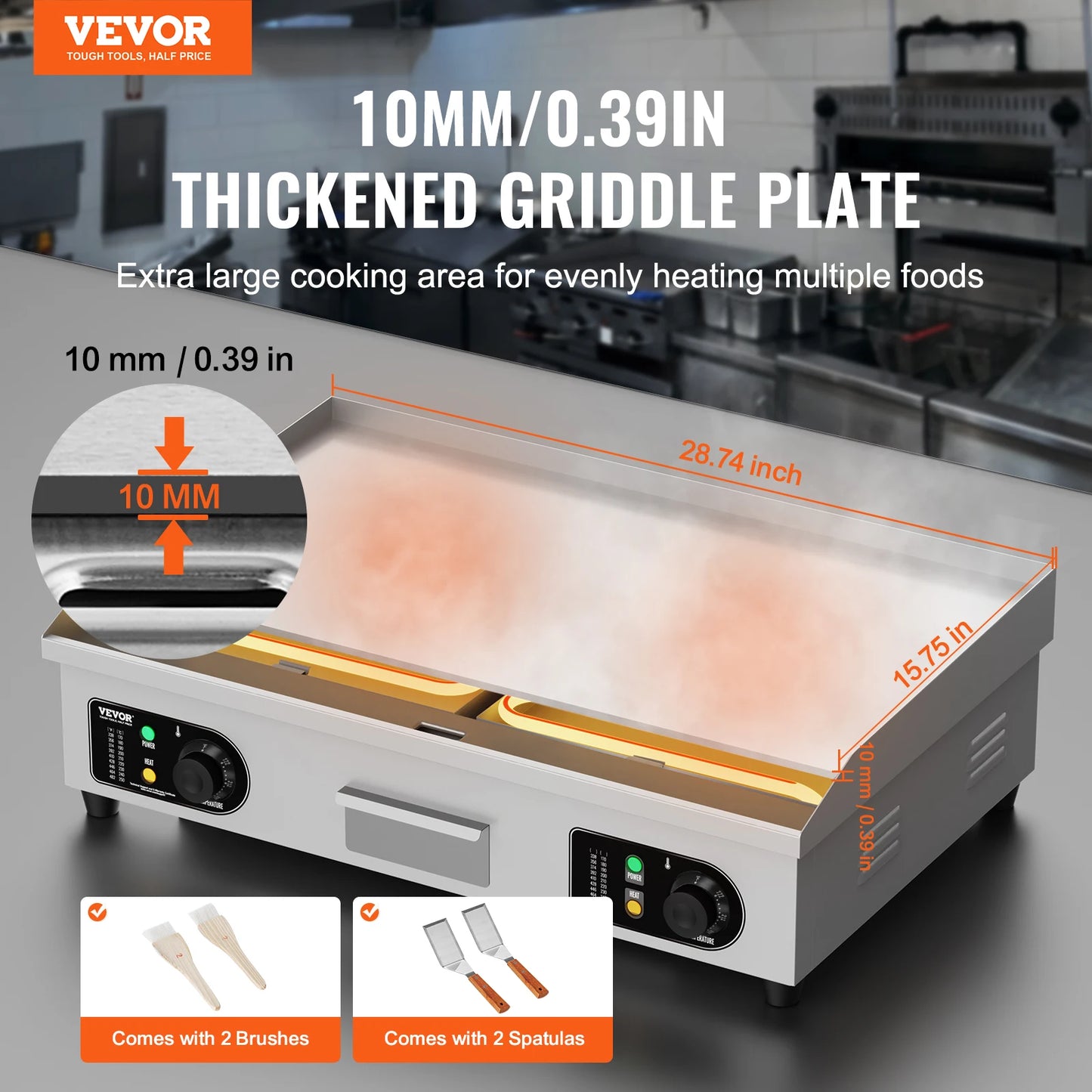 Succebuy Commercial Electric Countertop Griddle 2800W Adjustable Temperature