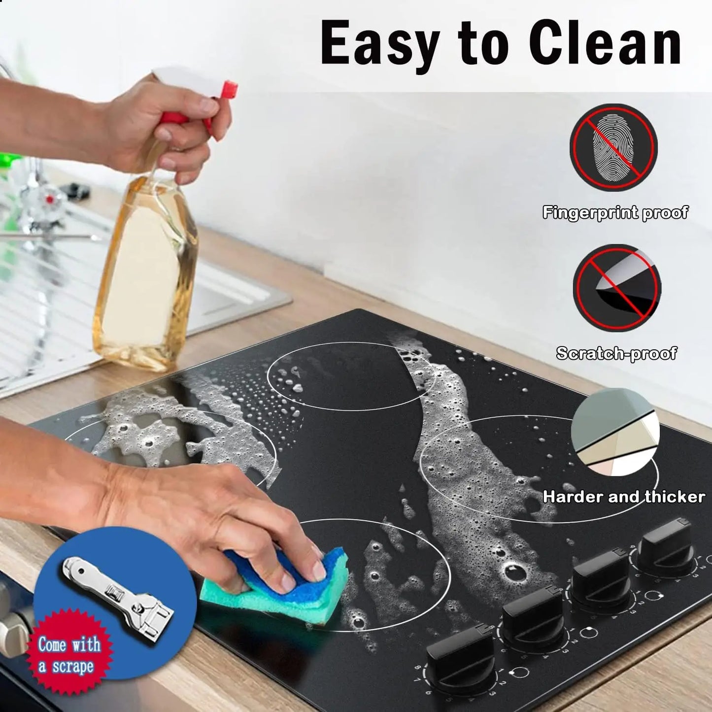 Karinear Four Burner Electric Cooktop Built In 220 240V