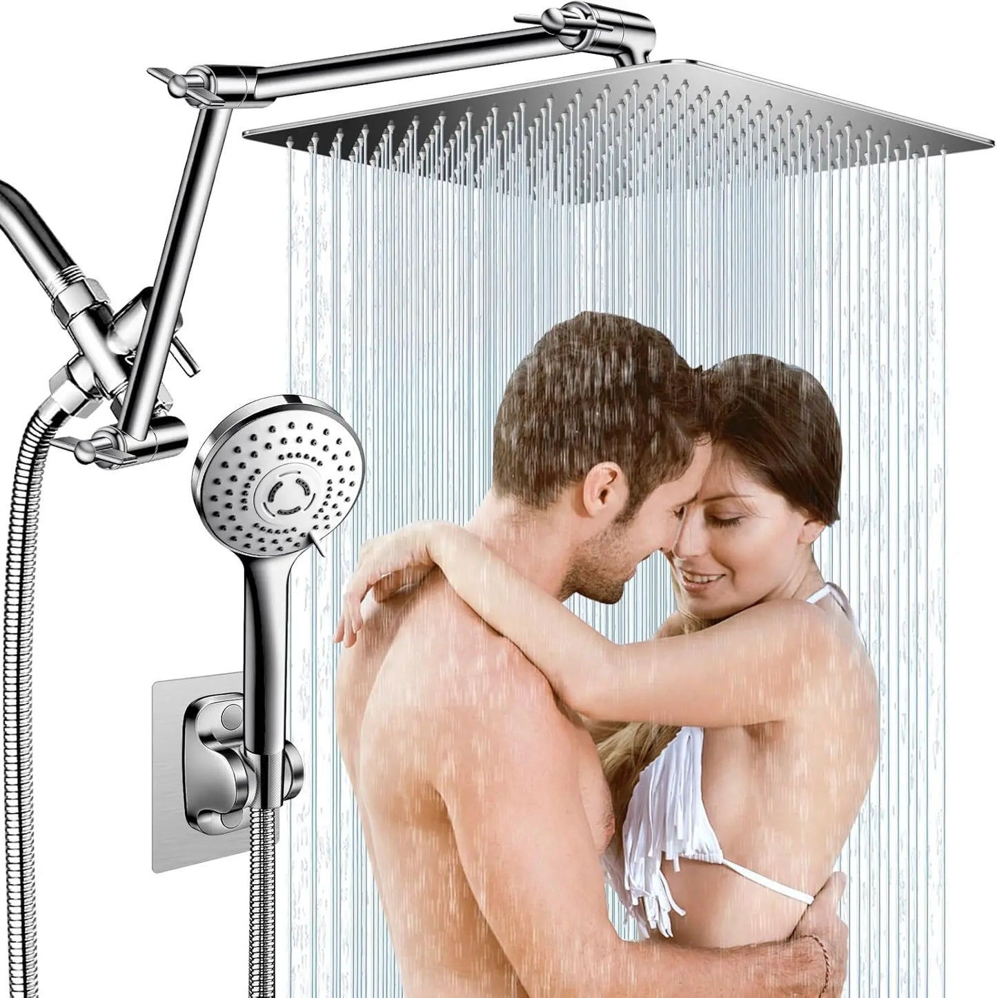 Rain Shower Combo With High Pressure Handheld Adjustable Arm