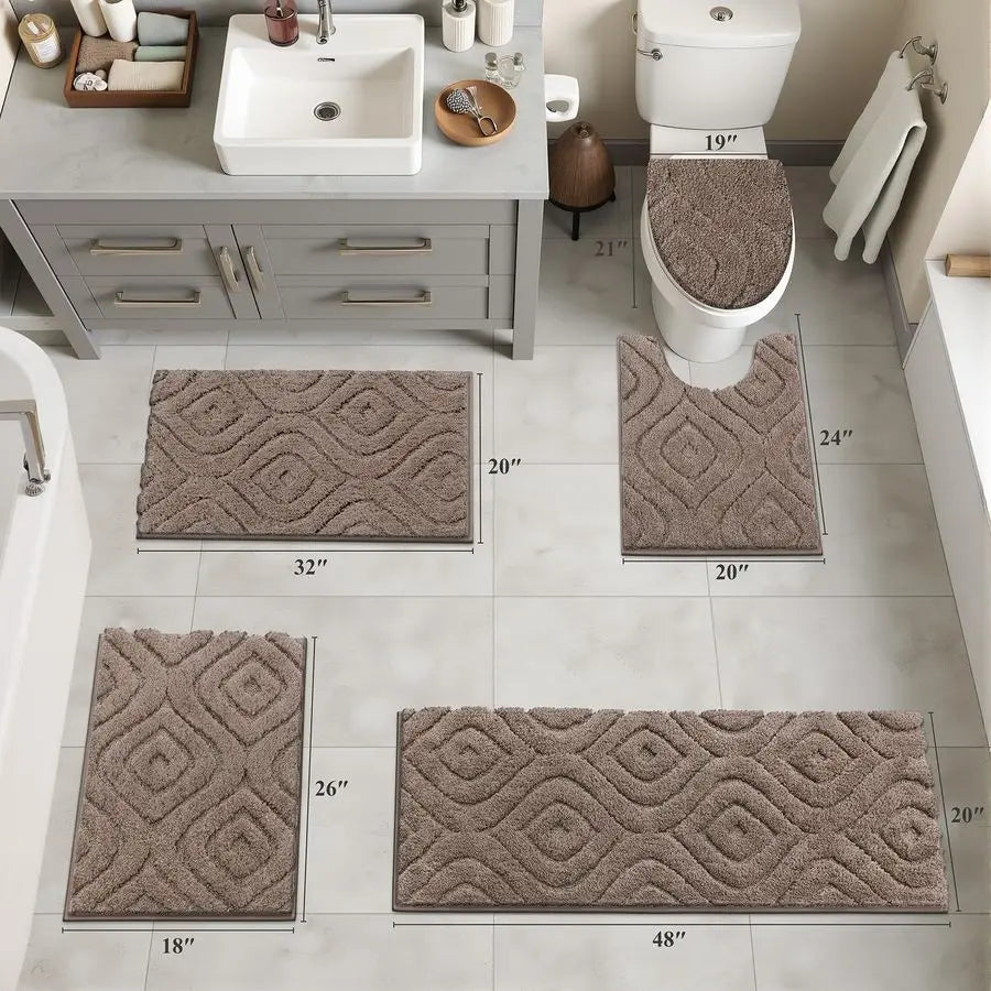 Ultra Soft 5 Piece Bathroom Rug Set With Plush Mats