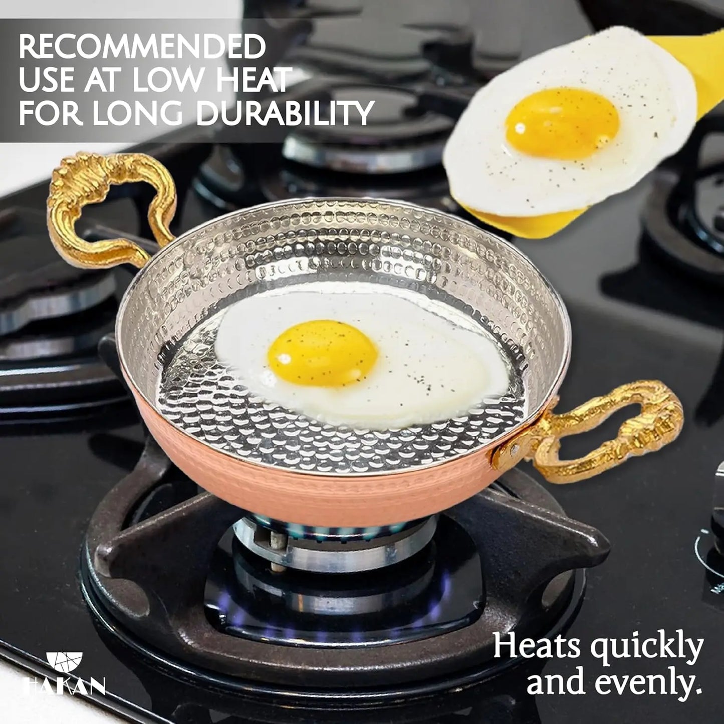 XMSJ Copper Egg Pan Hammered Skillet With Double Handles