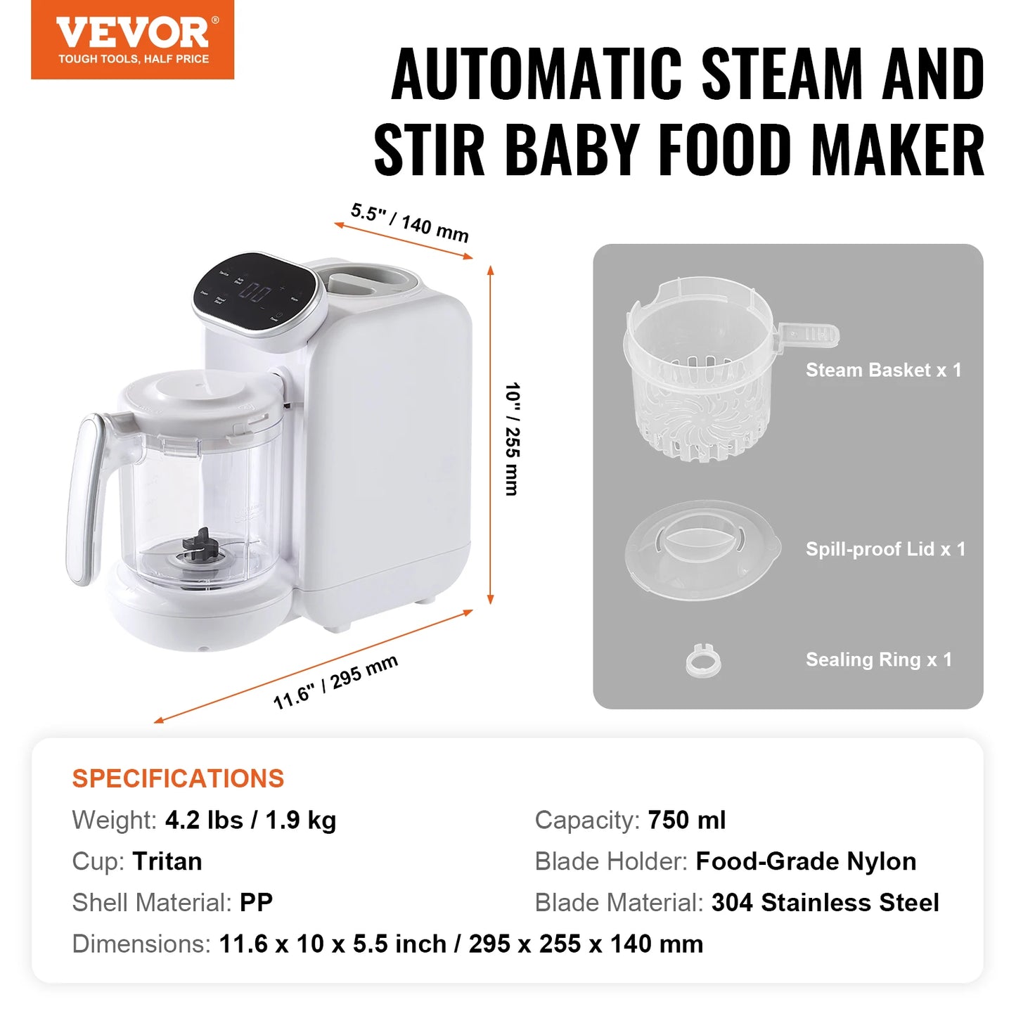 VEVOR 5-In-1 Baby Food Maker 430W With 750ml Bowl Included