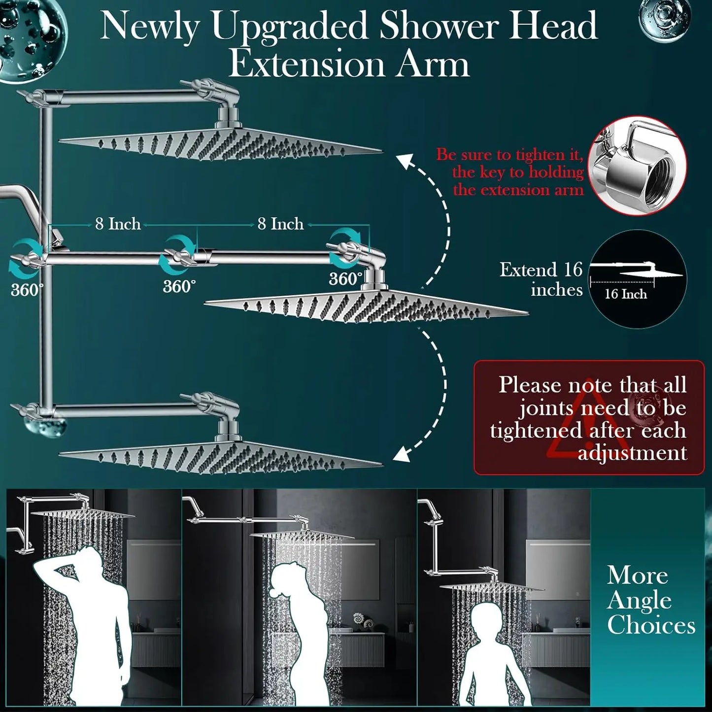 Rain Shower Combo With High Pressure Handheld Adjustable Arm