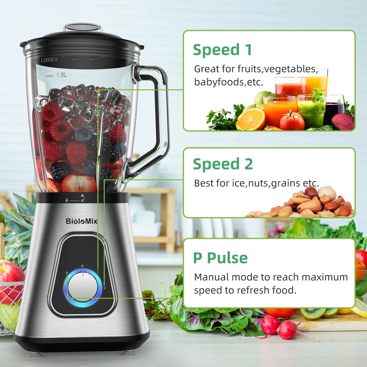 Biolomix 1300W Smoothie Maker Personal Blender For Frozen Fruit Drinks