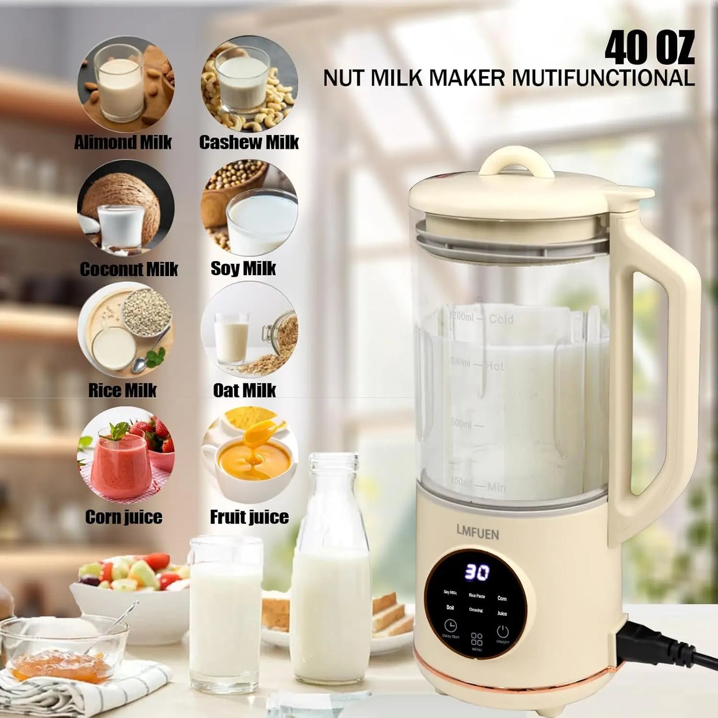 XMSJ Automatic Nut Milk Maker With Hot And Cold Blender