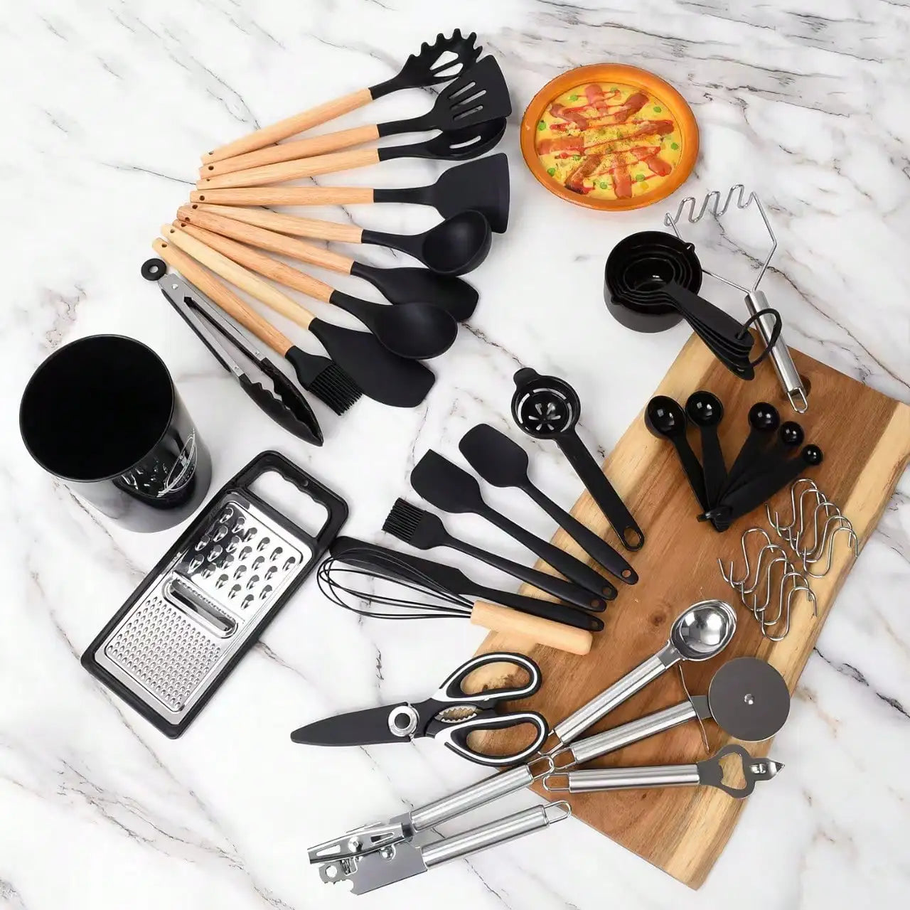 44 Piece Silicone Kitchen Utensil Set With Holder And Wood Handle