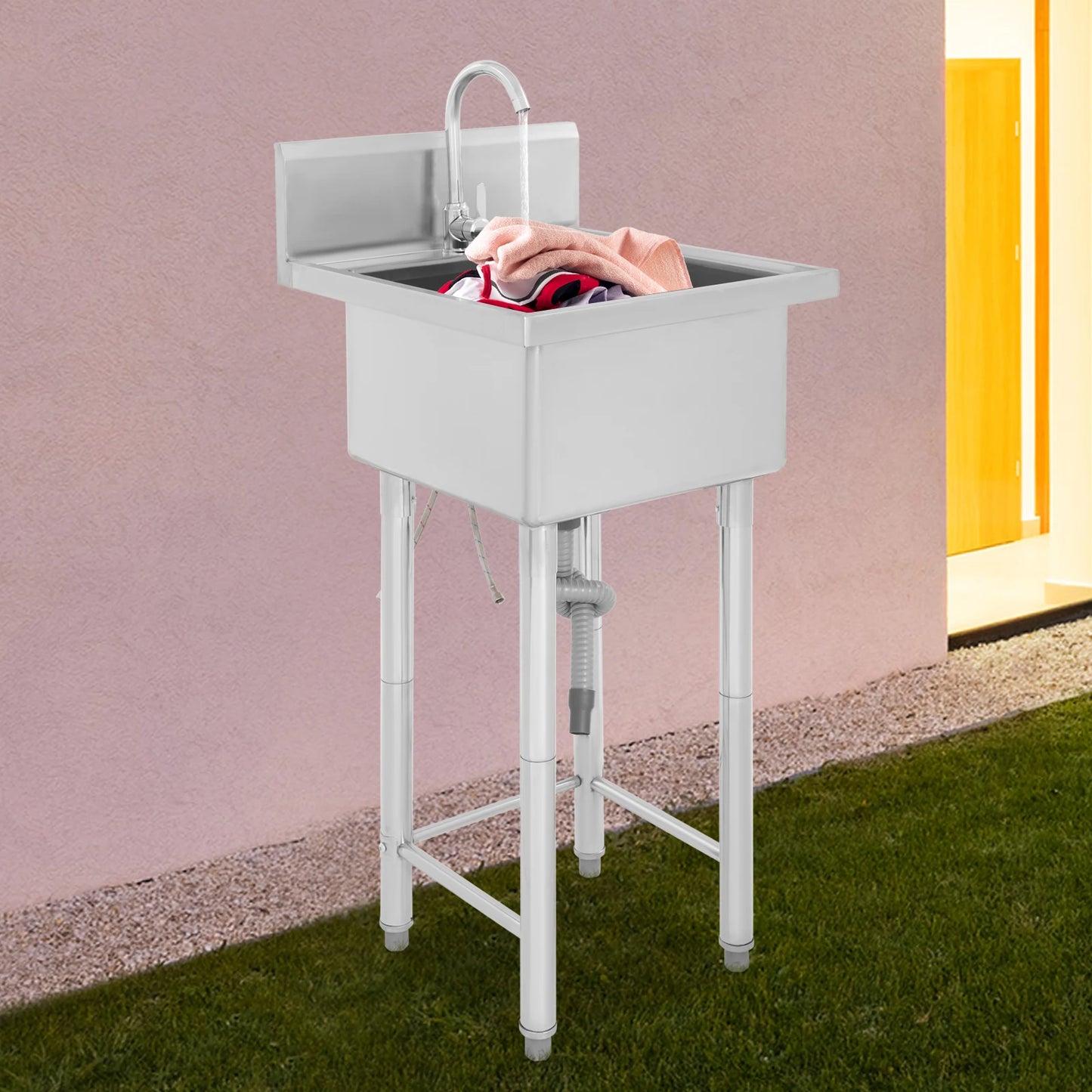 Freestanding Single Bowl Utility Sink With Faucet For Commercial Kitchens