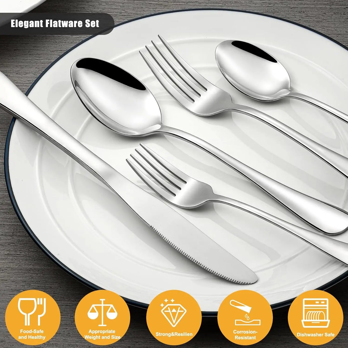 Stainless Steel Flatware Set For 12, Mirror Polished Cutlery