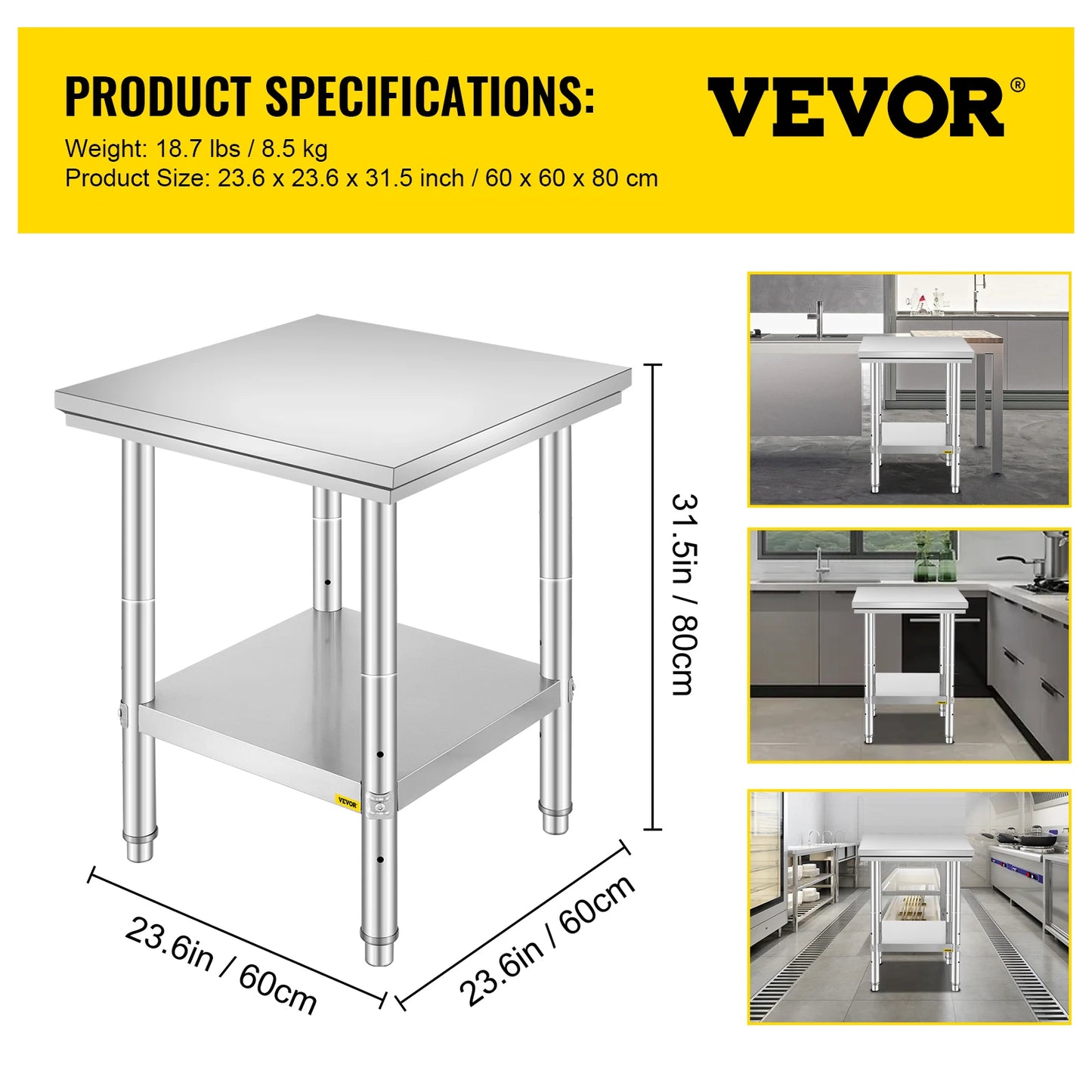 Stainless Steel Kitchen Work Bench With Undershelf For Commercial Use