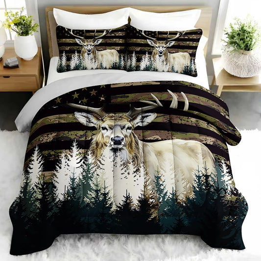 Deer Forest Camouflage Comforter Set With Pillowcases For Woodland Bedroom