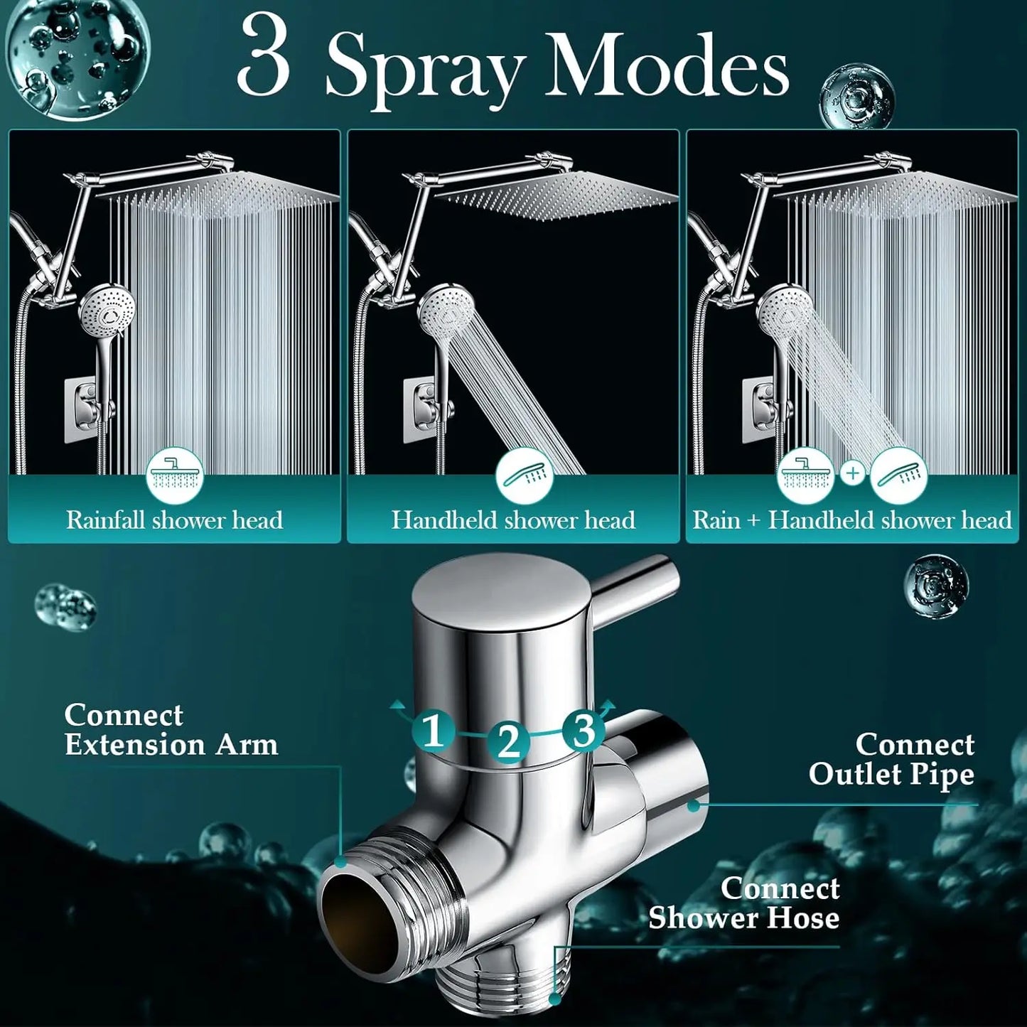 Rain Shower Combo With High Pressure Handheld Adjustable Arm