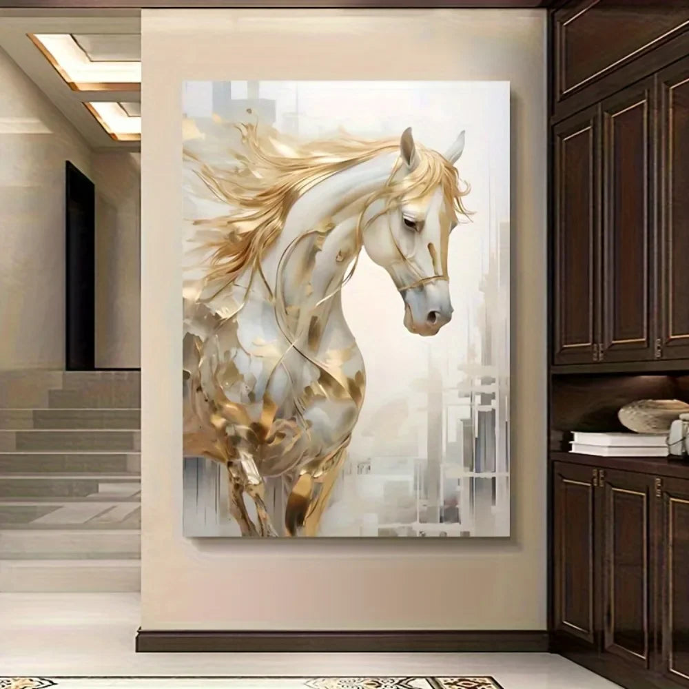 Frameless Modern Retro Golden Horse Wall Art Painting for Living Room Home Decor