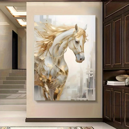 Frameless Modern Retro Golden Horse Wall Art Painting for Living Room Home Decor