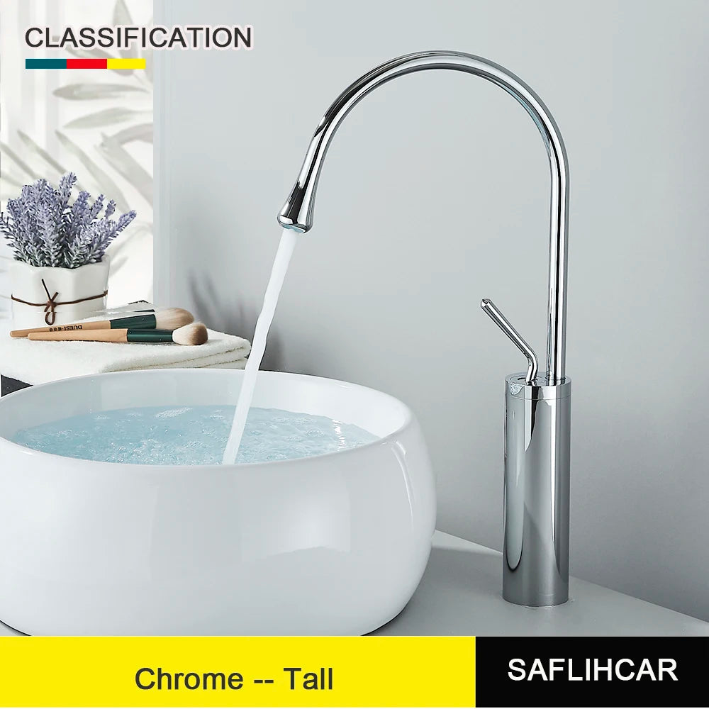 SAFLIHCAR Deck Mounted Basin Faucet Single Handle Hot Cold Tap