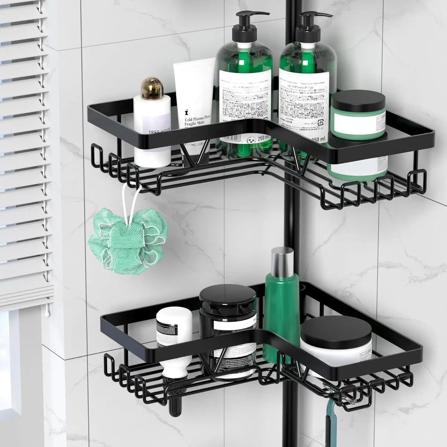 Stainless Steel Adjustable Shower Caddy Tension Pole for Bathroom Organization