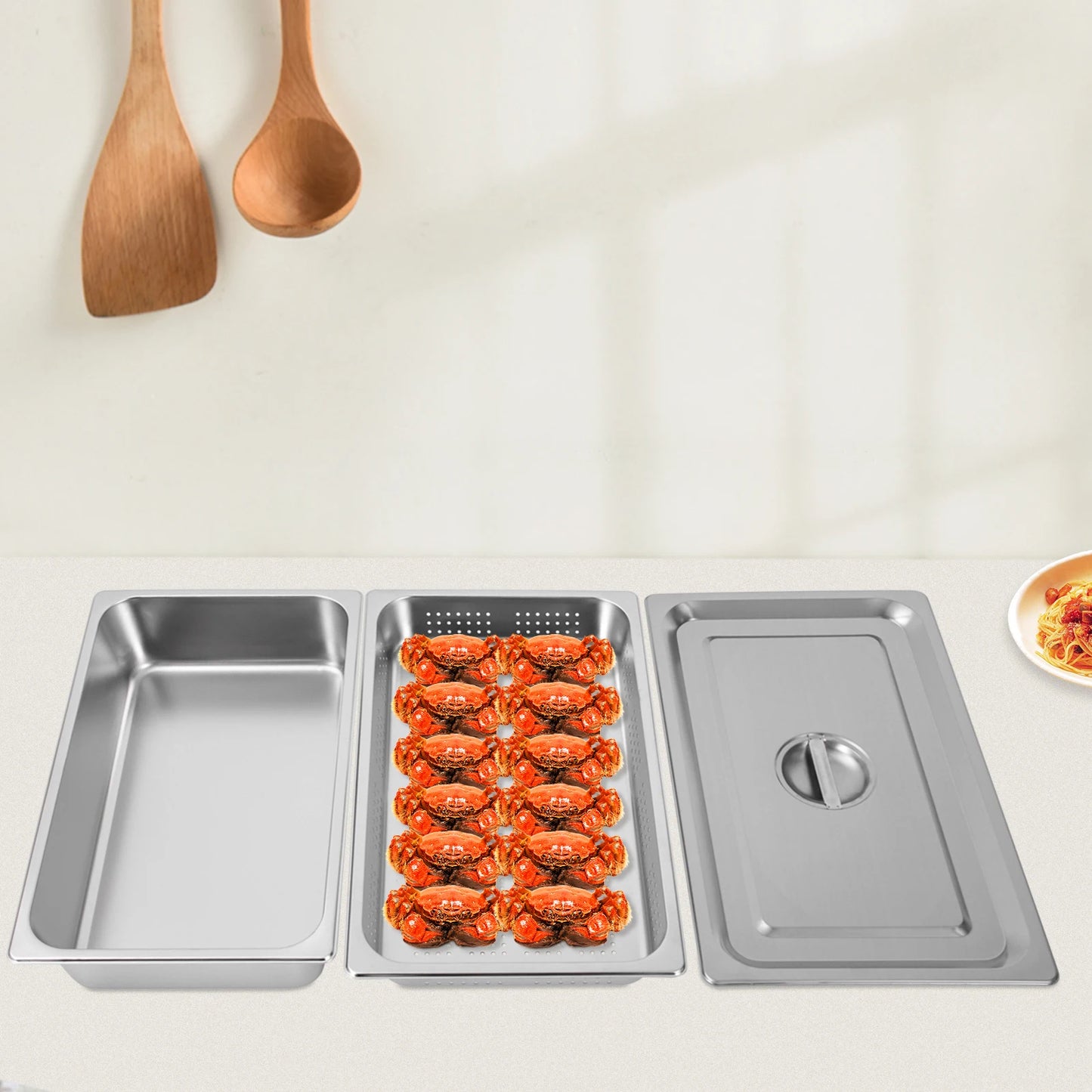 Stainless Steel Steam Pan Set With Lid Nonstick For Restaurant